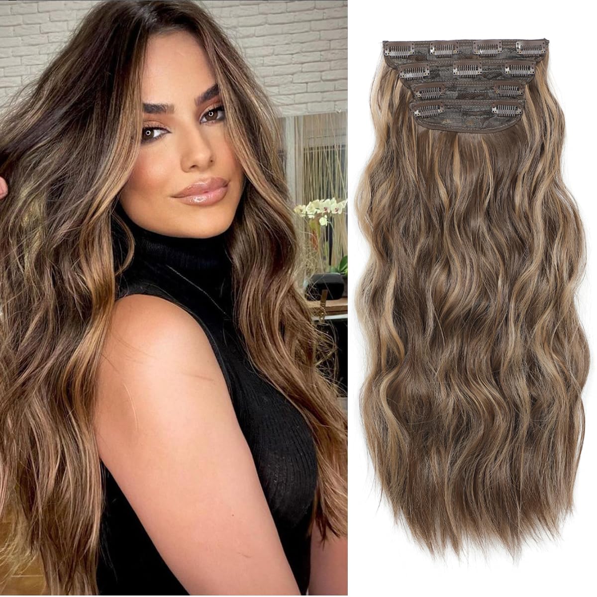 20" Hair Extensions Clip in 4Pcs Curly Hair extensions Synthetic Hairpieces for Woman hair Extension Curly Wavy Hairpieces For Full Head