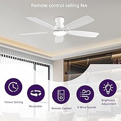 NKPU 52inch Ceiling Fans with Lights, Low Profile