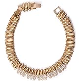 GEEZENCA Rose Gold Plated Bullet Link Bracelet for Women – CZ Accent, Copper Base & Nickel-Free, Adjustable 17/19cm with Detachable Link, Luxury Statement Jewelry Gift