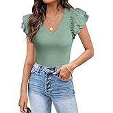 DOROSE Womens Summer Tops Sexy V Neck Casual Ruffle Short Sleeve Shirts Blouses