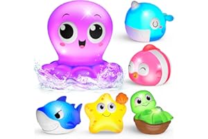 Light Up Bath Toys for Toddlers 1-3, Baby Ocean Water Toys for 6-12-18 Months with Flashing LED Lights, Baby Shower Birthday 