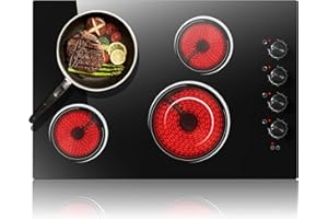 Electric Cooktop 30 Inch, Nefaracy 4 Burner Electric Stove Top with Knob Control, 6700W Built-in Radiant Electrical Cooktop, 9 Power Levels, Hot Warning, 220V Hard Wire(No Plug)