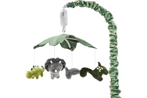 The Peanutshell Crib Mobile for Boys or Girls - Grey and Green Camo Musical Baby Crib Mobile with 12 Lullabies, Dino Baby Dinosaur Nursery Decor