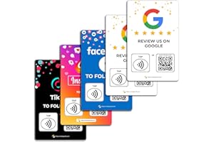 ONE TAP ONLY NFC Business Cards 5 Pack – Contactless Smart Tap & QR Code – Compatible with Social Media & Online Review Platforms – Reusable Feedback Tool for Restaurants, Local Businesses – Works with All Phones