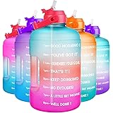 BuildLife 1 Gallon Motivational Water Bottle with Straw & Time Marker Leakproof BPA Free Daily Drinking Wide Mouth 128oz Wate