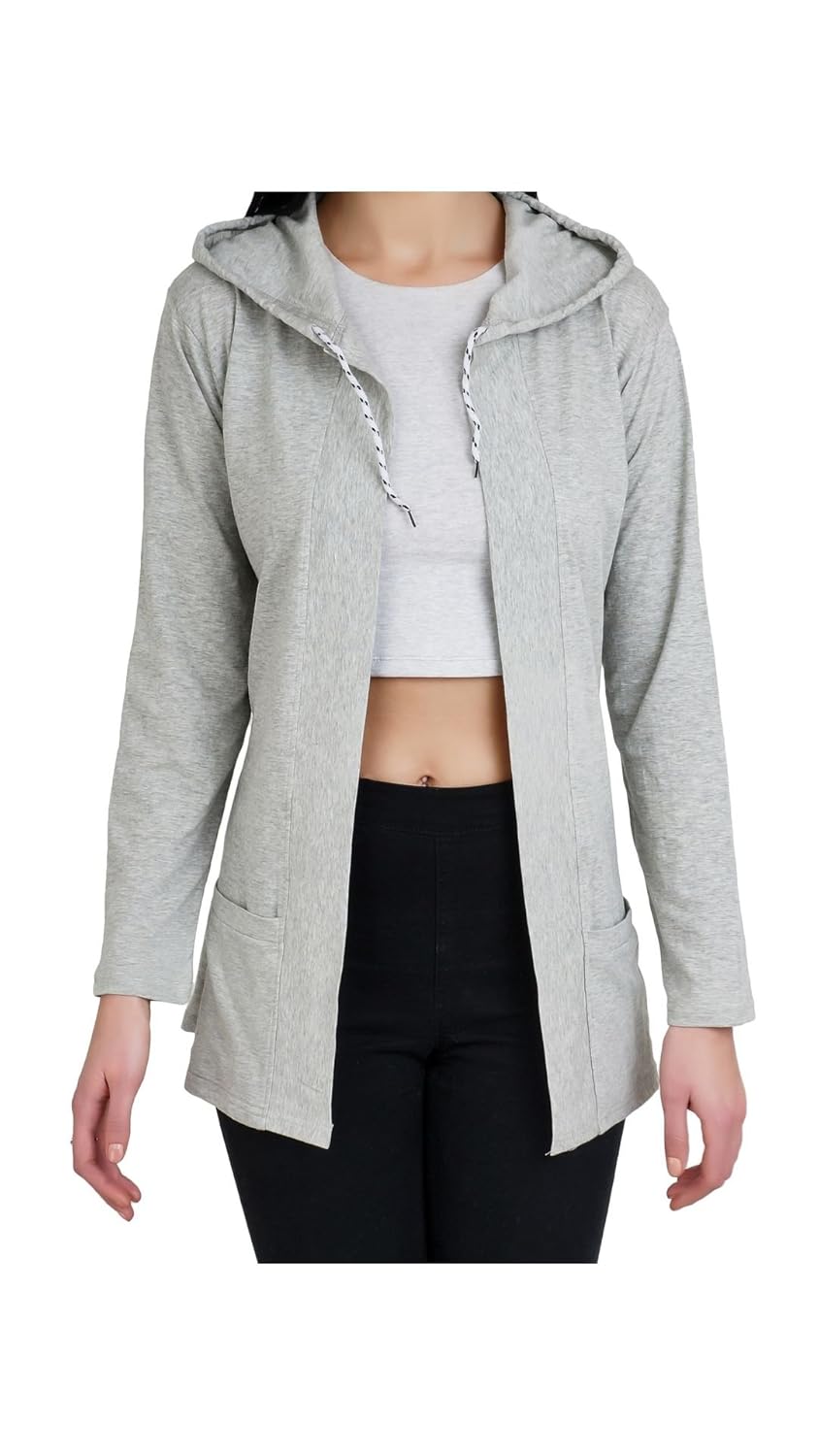 bfly women fullsleeve hooded pocket viscose shrug-(grey)