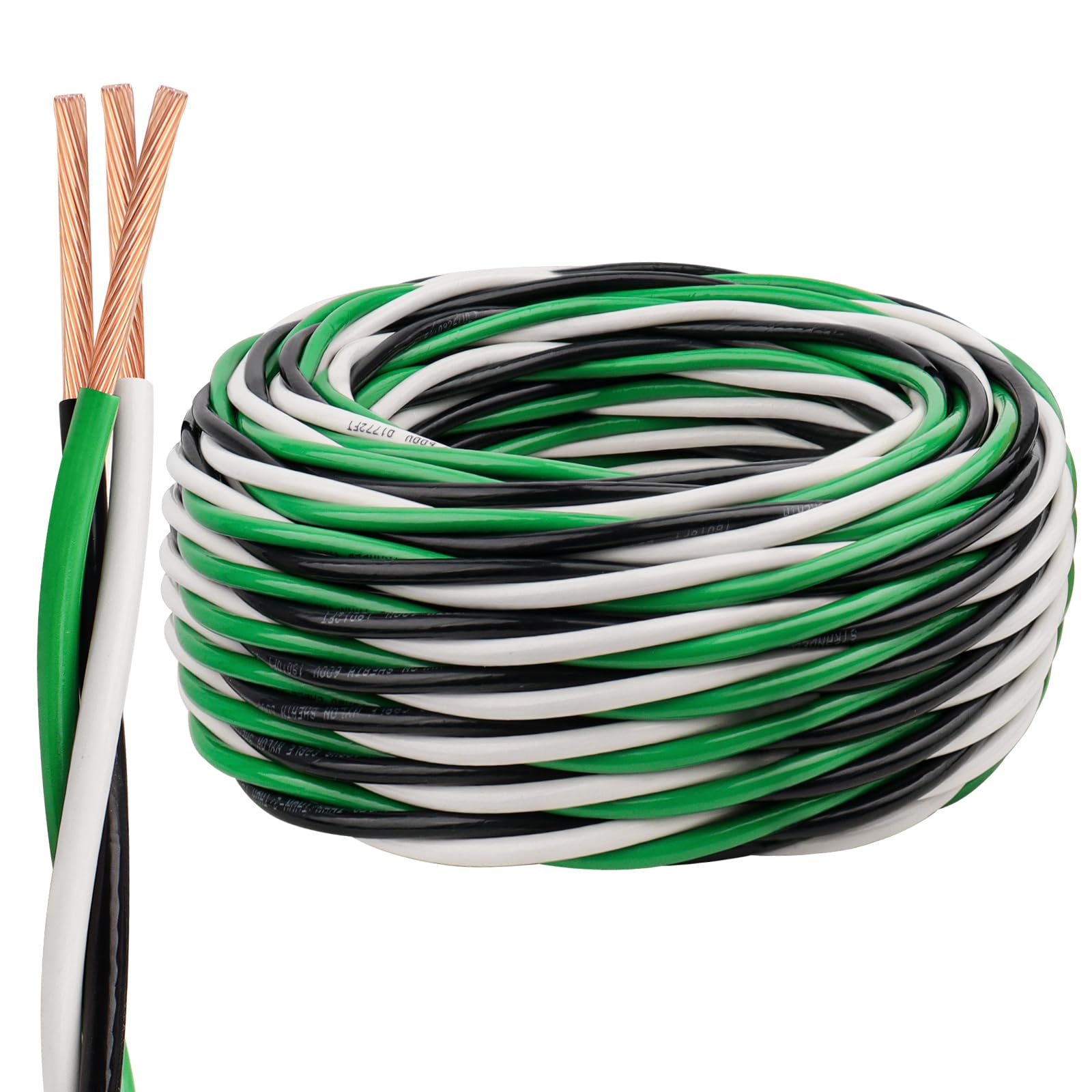 Photo 1 of 10 AWG THHN Wire 50FT 3-Color Set (Black/White/Green) Stranded Copper, Pre-Twisted Conductors, THHN/THWN-2 Rated, 600V, Nylon Jacket for Conduit, Residential & Commercial Wiring