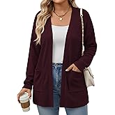 Velvelhall Women's Plus Size Cardigan Sweater Open Front Casual Knit Long Sleeve Cardigan 2025 Fall Lightweight Cover up