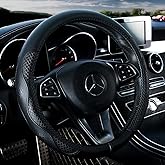 Red Rain Black Leather Steering Wheel Cover Cowhide Wheel Cover Genuine Leather BMW Steering Wheel Cover Universal Size M / 15inch Fit Car/Auto/SUV (A-Black-M)