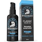 Bossman Classic Beard Oil for Men - Pump Style (2 oz) - Magic Scent | Texas-Made Beard Oil w/ Jojoba, Argan, Avocado Oils - Beginner-Friendly Natural Moisturizer &amp; Softener in a Pump Bottle