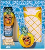 accentra Fruits of Summer Shower Gel 100ml & Pineapple Bath Sponge Gift Set view 1