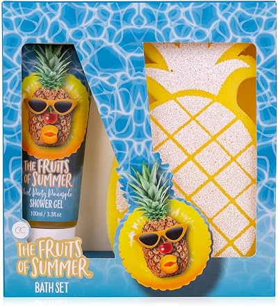accentra Fruits of Summer Shower Gel 100ml & Pineapple Bath Sponge Gift Set