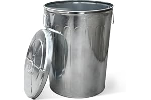 Plexon 20 Gallon Metal Trash Can with Lid Outdoor Galvanized Steel Large Garbage Can