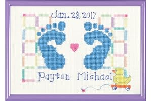 Janlynn Counted Cross Stitch Kit, Baby Feet Birth Announcement Blue, By the yard