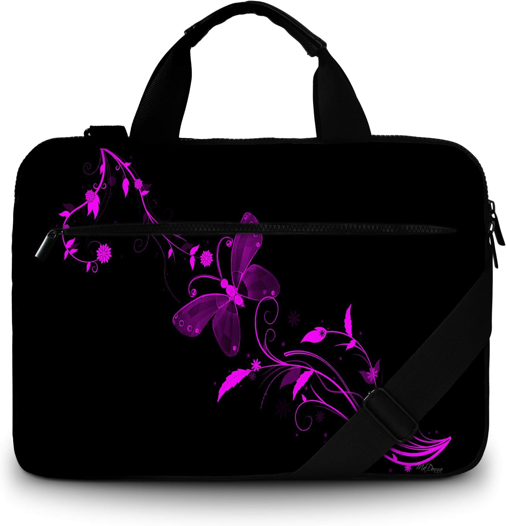 RICHEN Canvas Laptop Shoulder Bag Compatible with 11.6/12/12.9/13 Inches Laptop Netbook,Protective Canvas Carrying Handbag Briefcase Sleeve Case Cover with Side Handle (11-13 inch, Purple Butterfly)