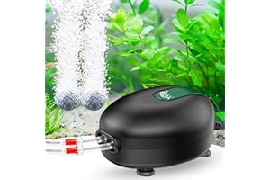 AQQA Aquarium Air Pump Whisper Oxygen Aerator Powerful Fish Tank Air Pump Dual Outlets Adjustable Airflow Bubblers with Air Stone Tubes Check Valves (8W for Up to 160Gal Tank)