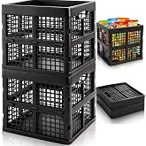 Goaste 2 Pack 18L Black Square Milk Crates, Collapsible Plastic Milk Storage Tote, Stackable Storage Bins with Easy-Grip Handles, Heavy Duty Versatile Box Organizers for Grocery Shopping, Garage, Home