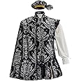 Willyacos Men's Tudor Elizabethan Period Costume Royal Pince Tudor King Costume Nobleman Costume Vest Pants Hat Cape