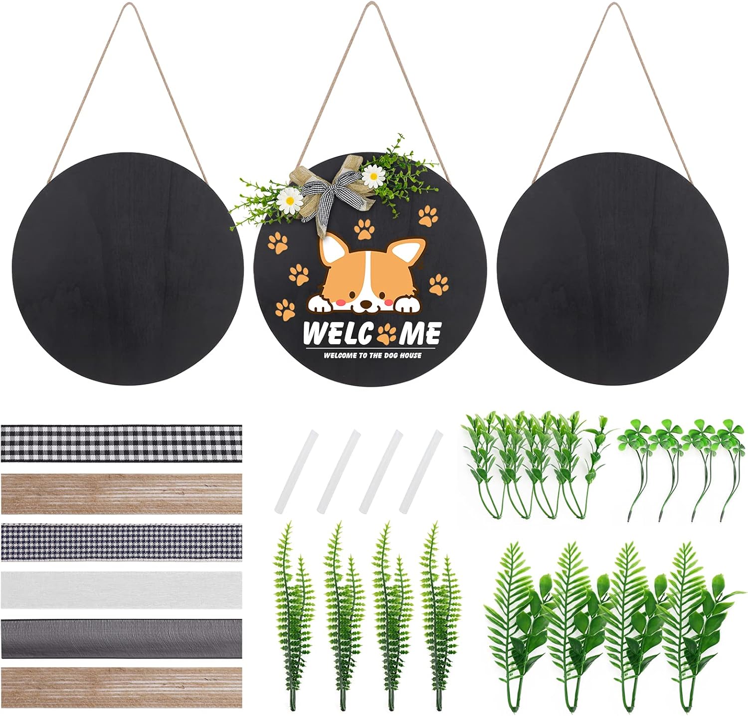 Gukasxi 3 Pieces 12 Inch Unfinished Wood Circles for Crafts Round Blank Wooden Circle Wood Slices for DIY Welcome Hello Sign Door Hanger Home Decoration (Black)