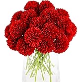 Kimura's Cabin 20pcs Fake Mums Flowers Artificial Silk Chrysanthemum Hydrangeas Ball for Wedding Arrangements Home Kitchen Party Table Centerpieces DIY Bouquets (Red)