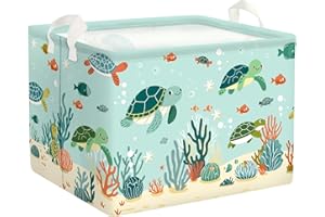 HUUMONSS Sea Animals Baby Laundry Hamper Collapsible Clothes Kids Storage Basket Large Boys Girls Gift Toy Box Bin for Nursery Room, Green Turtles, 36L