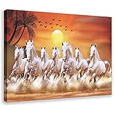 Seven Lucky Running Wild Horses Wall Art Animal Posters 7 Horses Running Painting Canvas Poster Bedroom Decor Sports Landscape Office Room Decor Gift Frame-style Frame-style12x18inch(30x45cm)