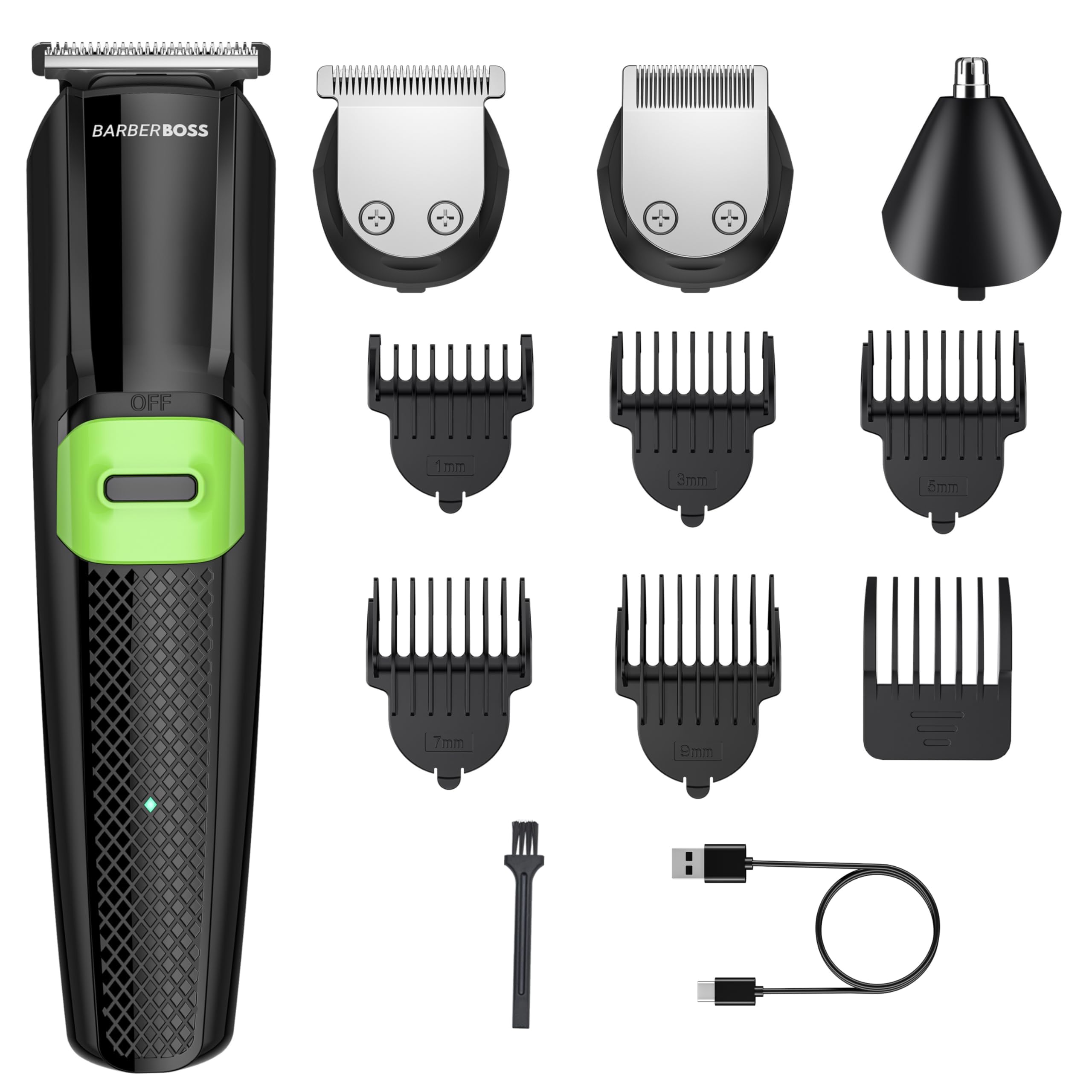 BarberBoss All-in-One Men’s Grooming Kit – Beard Trimmer, Hair Clippers, Nose & Ear Groomer, Cordless Hair Trimmer, Face Grooming, USB Rechargeable, Waterproof