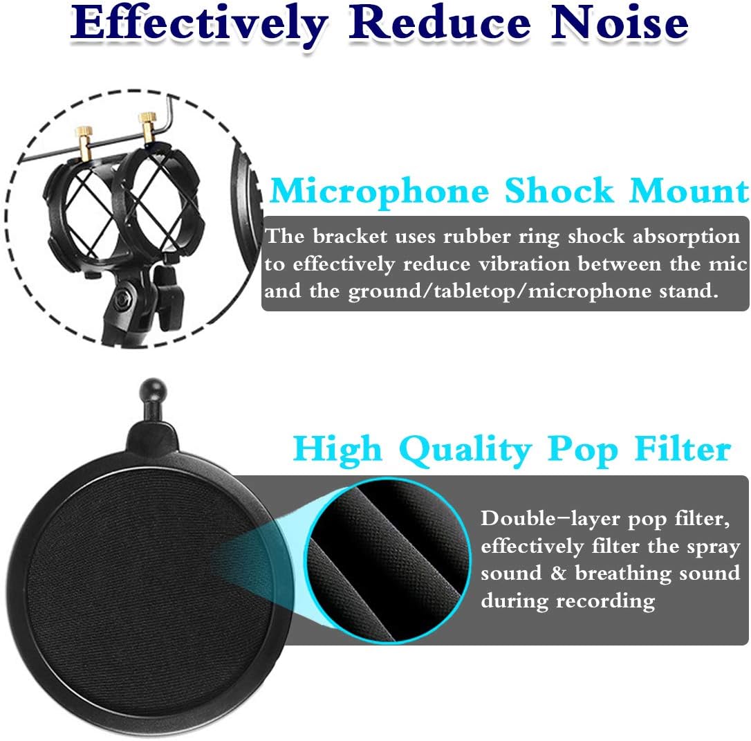Condenser Microphone for Computer Studio Recording Podcast Microphone with Pop Filter 3.5mm Plug and Play PC Phone Microphone for Skype YouTube Voice Overs Gaming Mic: Home Audio & Theater