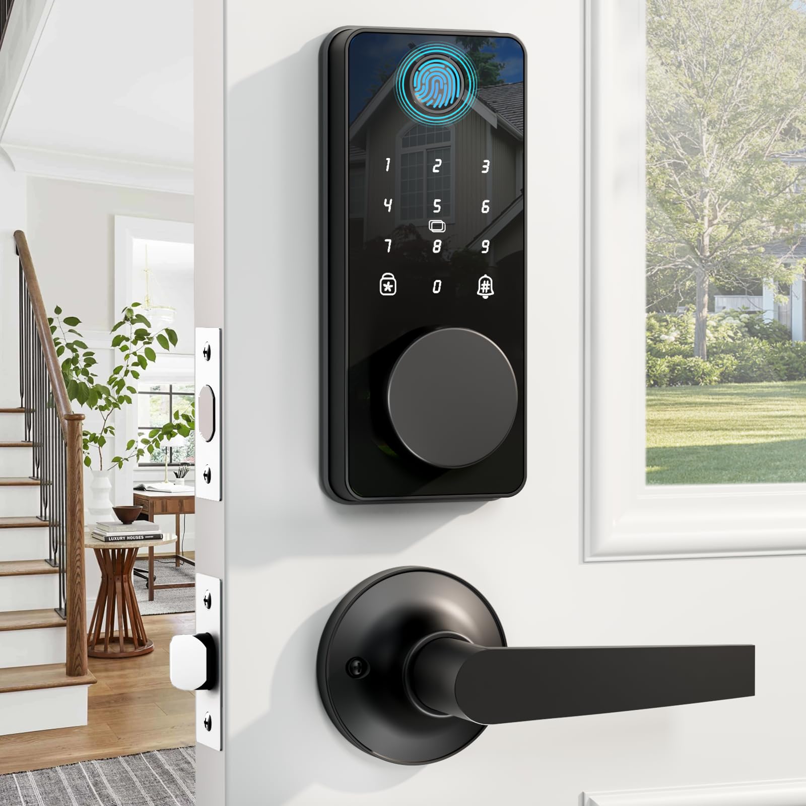 Photo 1 of Biquole Smart Lock with Handles, Fingerprint Door Lock App Control, Keyless Entry Door Lock Set, Electronic Keypad Deadbolt, Auto & One Touch Lock, Easy Installation, IP54, Digital Smart Code