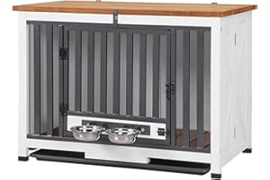 GUTINNEEN Dog Crate Furniture Foldable Dog Kennel for Small Medium Dogs Large Solid Wood Dog House with Bowl Heavy Duty Dog Cage End Table