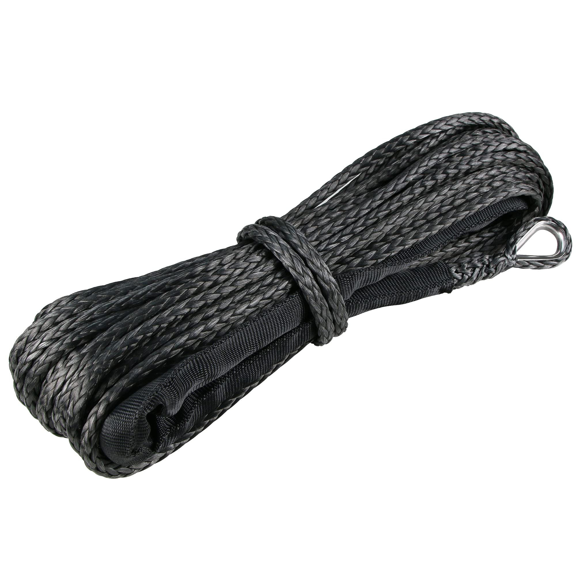 Photo 1 of WROUGH 3/16 in x 50 ft Synthetic Winch Rope with Protecting Sleeve and Thimble, 8,350 lb Break Strength - Heavy Duty Winch Rope for ATV, UTV, Boat Trailer, Jeep, Quad, Polaris, Winch Cable (Black)