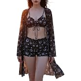 DRESSFO Gothic Moon Sun Star Tankini Swimsuit with Mesh Cover 3 Piece Boyshort Bathing Suits