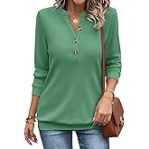 EADINVE Womens V Neck Long Sleeve Sweatshirts Half Button Lightweight Pullover Fashion Fall Clothes
