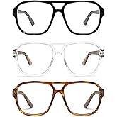 AMOMOMA 3 Pack Oversized Aviator Spring Hinge Reading Glasses for Women Men,Retro Blue Light Computer Reader Frame AM6081