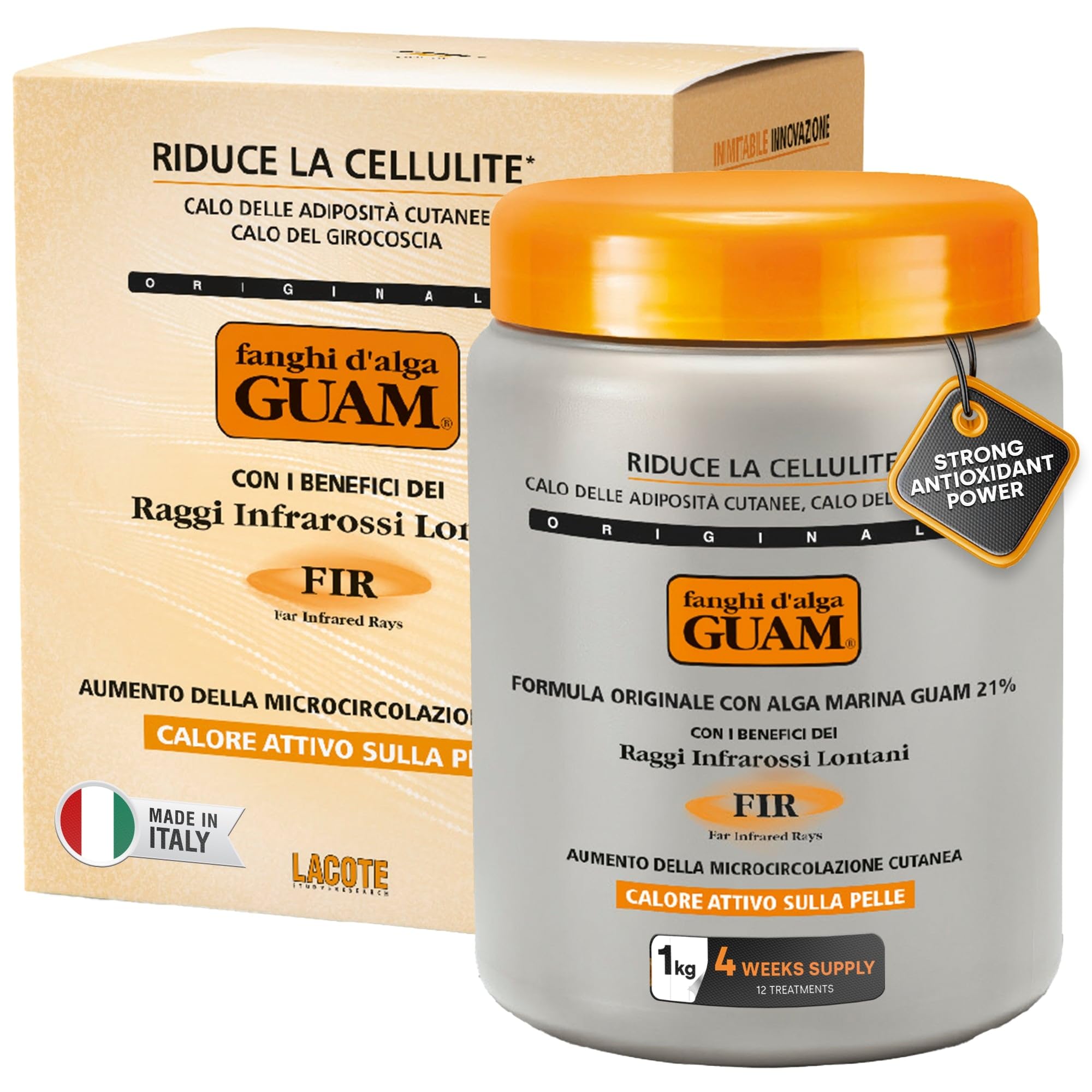 GUAM FIR Anti Cellulite Seaweed Hot Body Mud - 1kg Cellulite Remover for Flat Tummy & Waist - Belly Tightening Skin Firming Cream - INFRARED Body Warp Treatment - Boost Circulation, Improve Elasticity