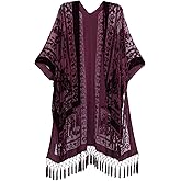 BohemyanRace Women's Coverups Burnout Velvet Cardigan Casual Outfit Long Cover Up Kimono with Tassel