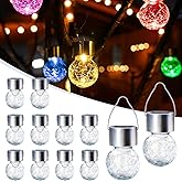 GIGALUMI Solar Lights Outdoor Waterproof ,12 Pack Solar Hanging Lights Garden Decor,Gifts for Women Mom Grandma,Christmas Outdoor Lantern Cracked Glass for Yard, Fence, Tree(Color Changing)