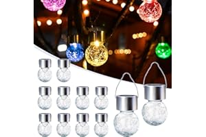 GIGALUMI Solar Lights Outdoor Waterproof ,12 Pack Solar Hanging Lights Garden Decor,Gifts for Women Mom Grandma,Christmas Outdoor Lantern Cracked Glass for Yard, Fence, Tree(Color Changing)