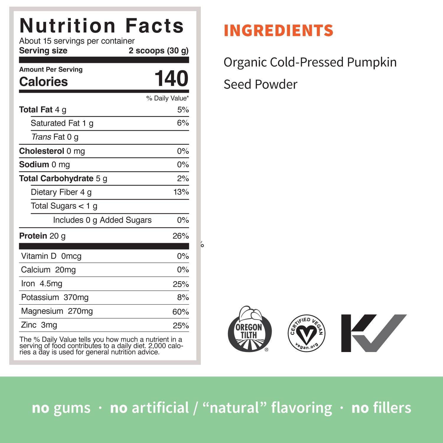 Sprout Living Organic Pumpkin Seed Protein Powder, Unflavored, 20 Grams of Plant Based Protein Powder Without Artificial Sweeteners, Non Dairy, Non-GMO, Vegan, Gluten Free (1 Pound, 15 Servings)