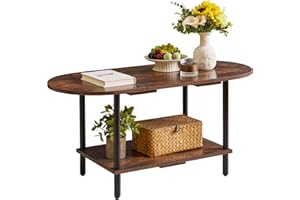 Aibiju Rustic Coffee Table Splicing Design, TV Centre Table Stand 35 * 16 * 17", 2-Tier Oval Wood Tea Table for Living Room Apartment Rustic Brown YD-011H