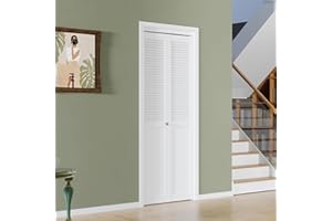 BARNER HOME Half Louvered Bi-Fold Door, Fits 24" x 80" Standard Openings, White Folding Closet Door with Hardware Kit, Ventilated Top MDF 2 Panels, Ideal for Laundry, Bedroom, or Pantry