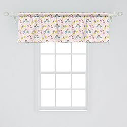 Ambesonne Cartoon Window Valance, Pastel Rainbows