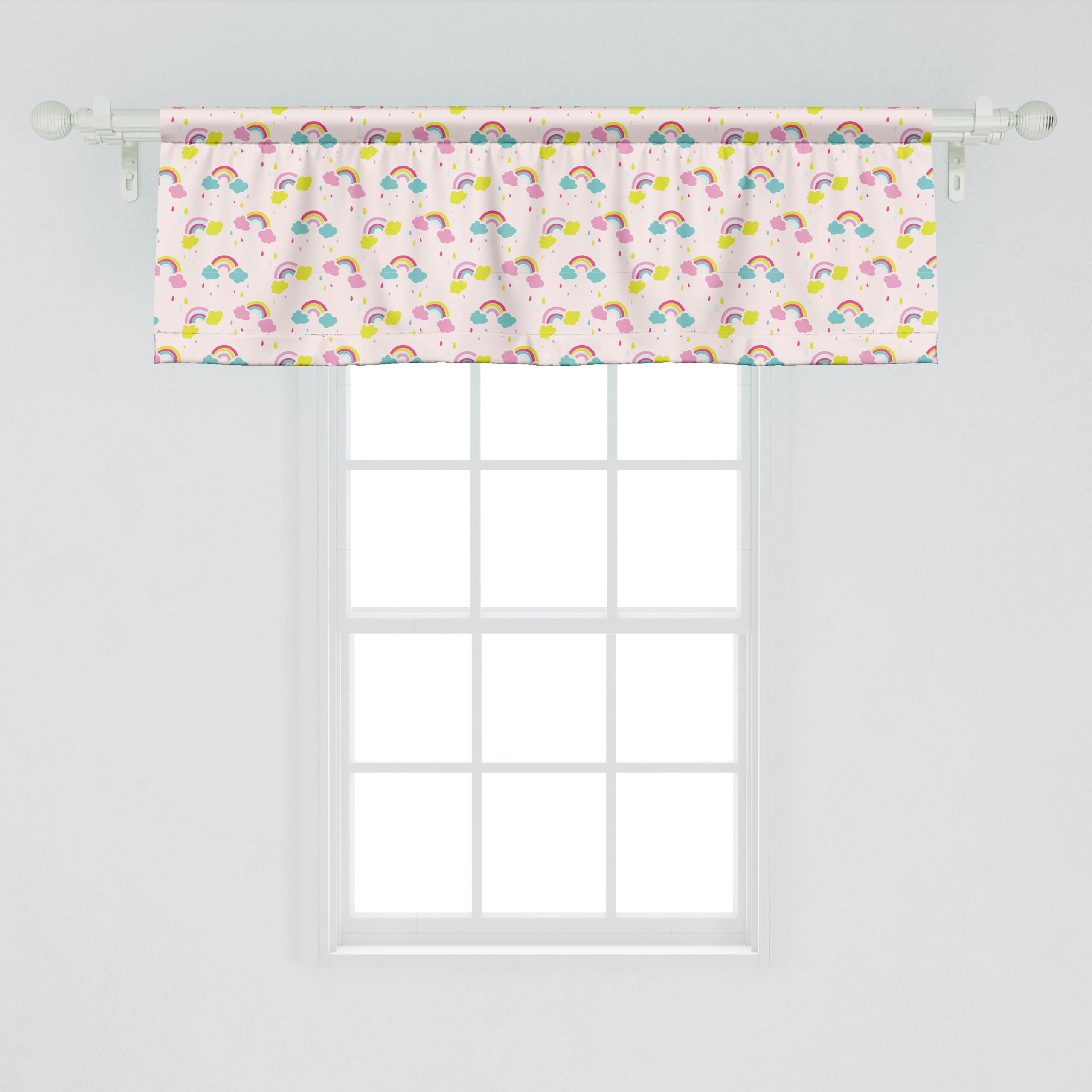 Ambesonne Cartoon Window Valance, Pastel Rainbows
