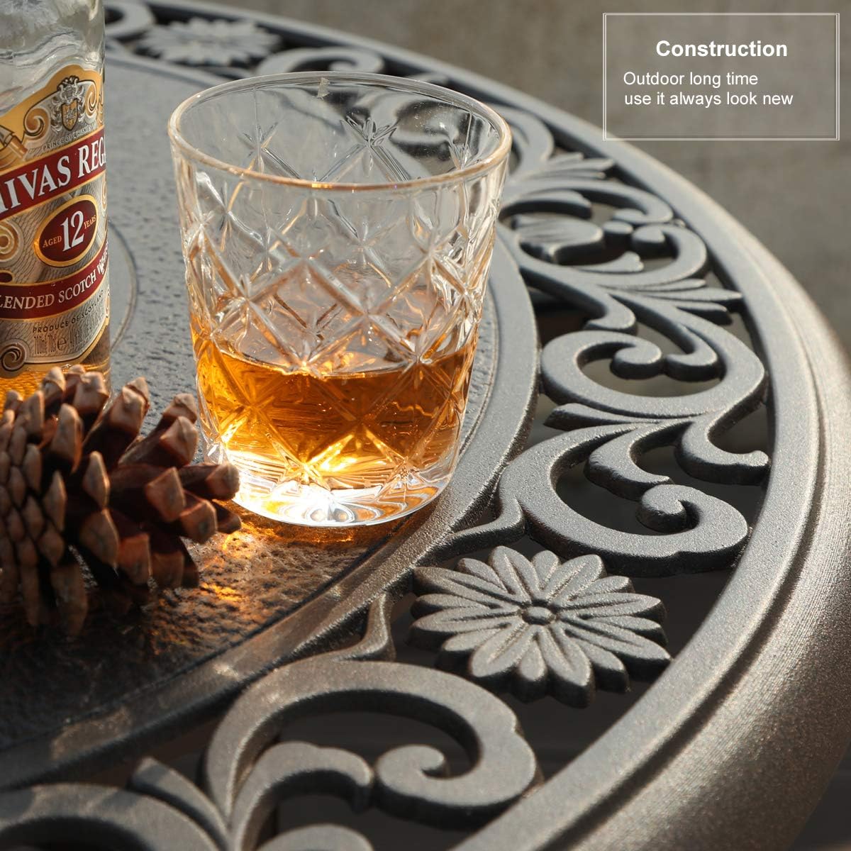 PHI VILLA 32 in Cast Aluminum Patio Outdoor Bistro Round Dining Table with Frosted Surface: Kitchen & Dining