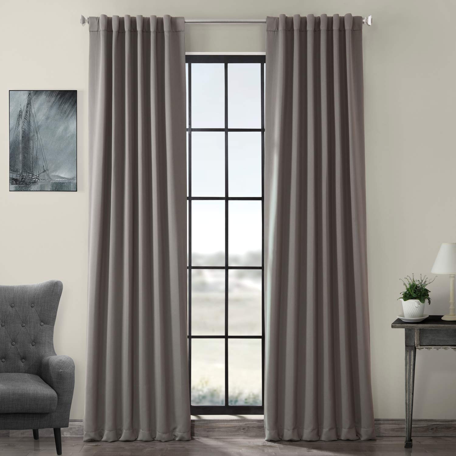 HPD Half Price Drapes Room Darkening Curtains 84 Inches Long for Bedroom & Living Room (1 Panel), 50 X 84, Neutral Grey — image 1