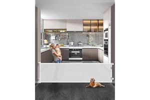 Veraste Retractable Baby Gate,Mesh Baby Extra Wide Gate,Extra Long Dog Gate,33" Tall,Large Extends up to 150" Wide,Child Safety Extra Large Gate for Doorways, Stairs, Indoor/Outdoor（White,33"x150"）