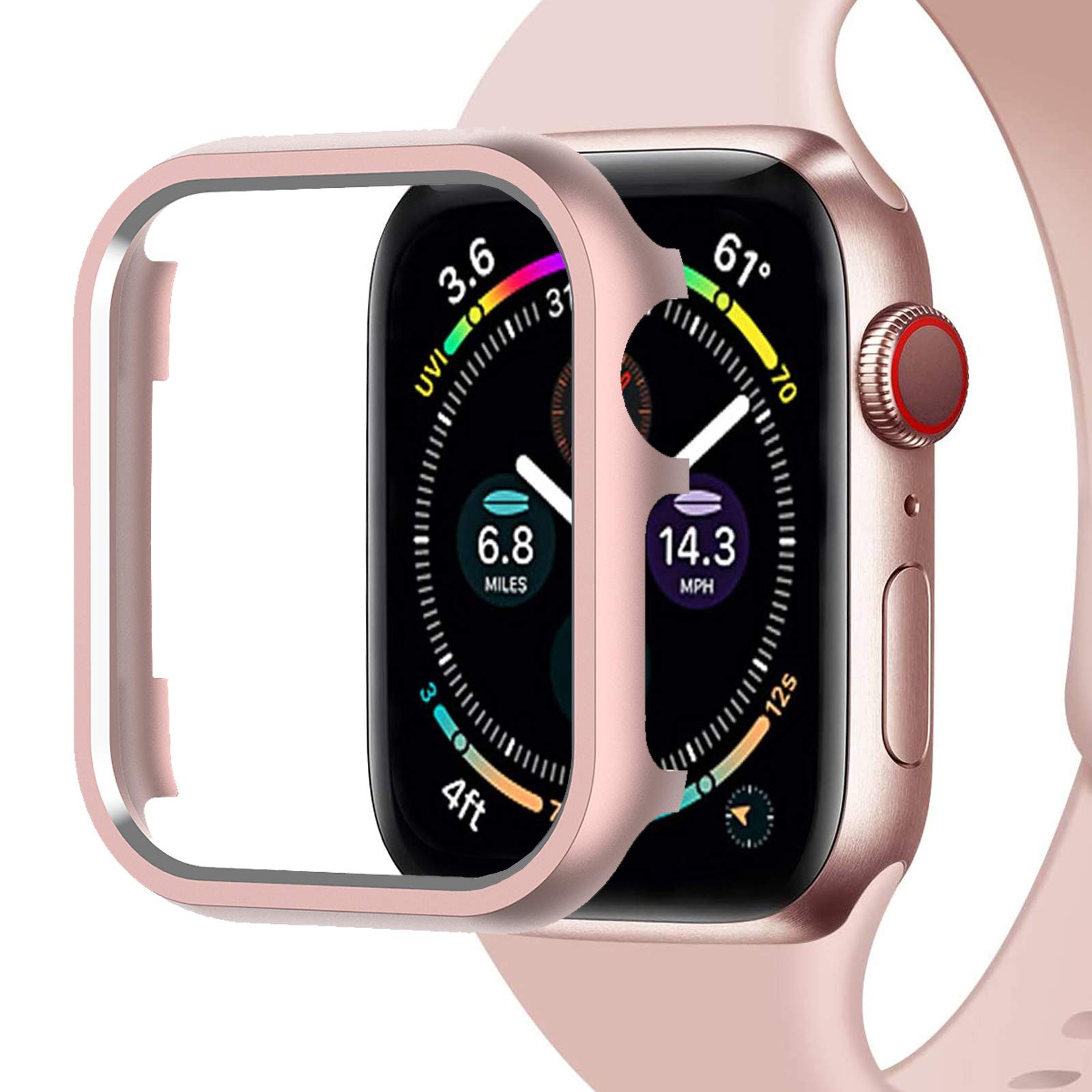 Miimall Compatible with Apple Watch Series 6/5/4/SE 44mm, [Metallic luster] Aluminum Alloy Metal Bumper Case Scratch-resistant Shock-proof Protective Shell Cover for iWatch 44mm(Pink)