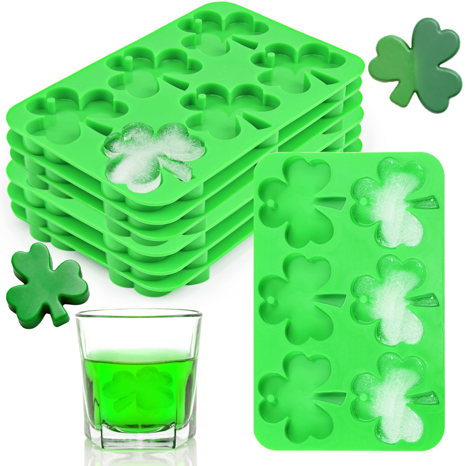 Photo 1 of **Tab broken***8 Pack Shamrock Silicone Molds for St Patrick's Day Accessories Shamrock Ice Cube Mold 3D Large Ice Trays Molds for Ice Cube Jello Chocolate Candy (8)**Tab broken***