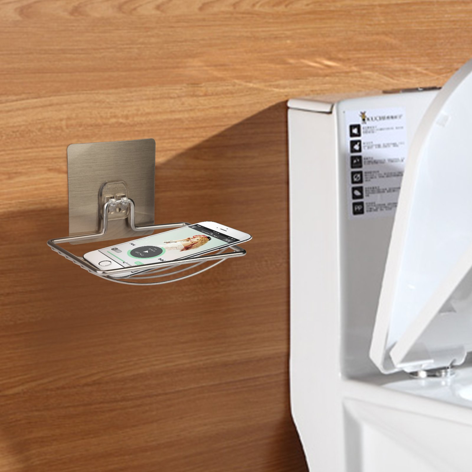 MEZOOM 2er Selbstklebende Seifenhalter, Edelstahl Seifenkorb WC Seifenablage Wand Montage ohne Bohren für Badezimmer Küche Schwämme, Bürsten, Seife