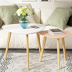 BAMEOS Bamboo Nesting Triangle End Table,Set of 2